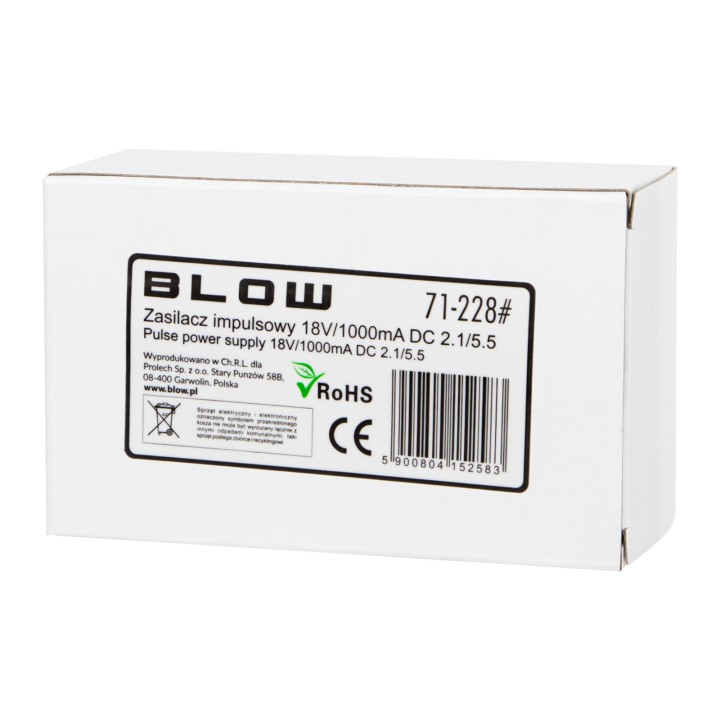 Zasilacz impulsowy 18V/1000mA 2,1/5,5