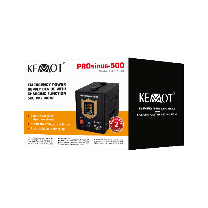 Awaryjne źródło zasilania KEMOT PROsinus-300 przetwornica z czystym przebiegiem sinusoidalnym