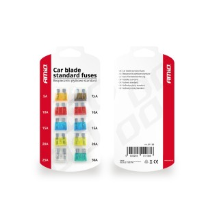 Bezpieczniki samochodowe płytkowe standard zestaw komplet 10 szt. AMIO-01138