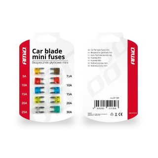 Bezpieczniki samochodowe płytkowe mini zestaw 10 szt. AMIO-01139