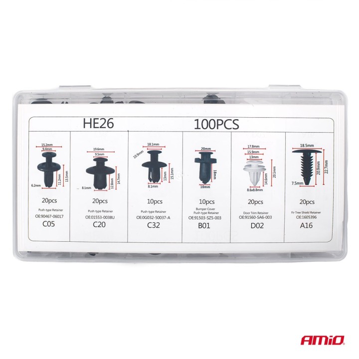 Spinki klipsy kołki samochodowe zestaw 100szt AMIO-02830