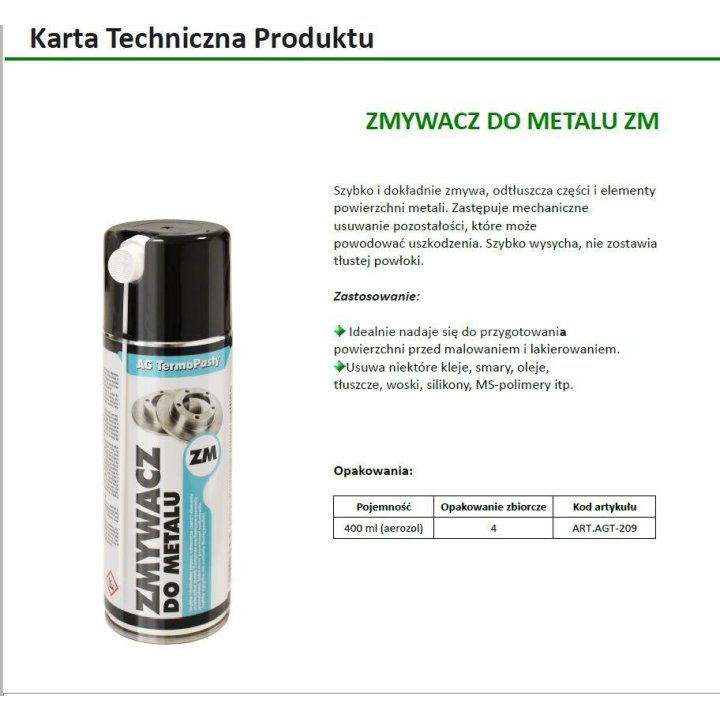 Zmywacz do metalu ZM - 400ml