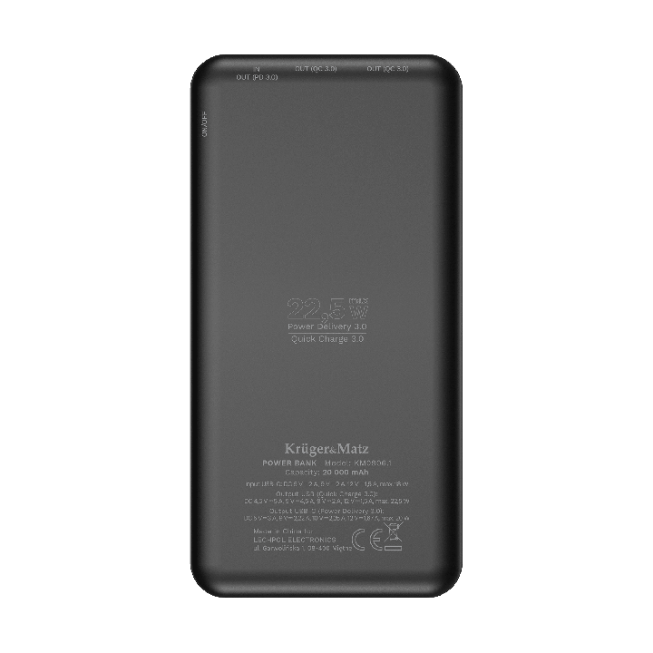 PowerBank Kruger&Matz 20000 mAh Li-pol z funkcją QC oraz PD