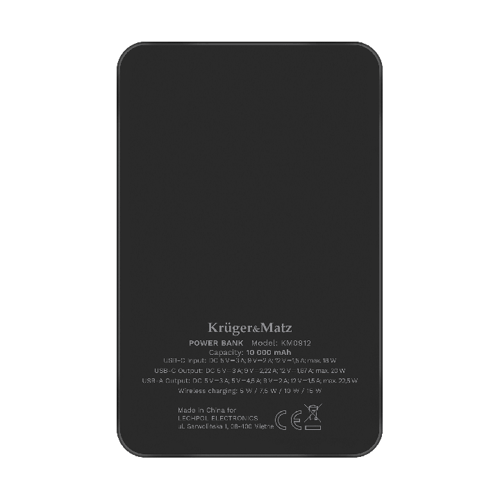 POWERBANK indukcyjny Kruger&Matz 10000 mAh magnetyczny czarny