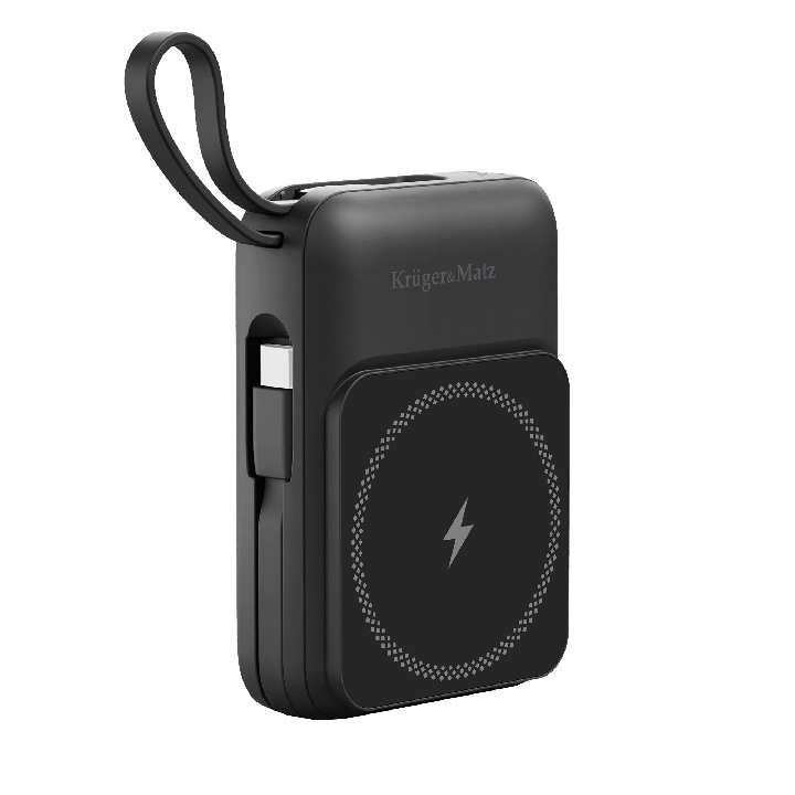 POWERBANK indukcyjny Kruger&Matz 10000 mAh magnetyczny z kablem czarny