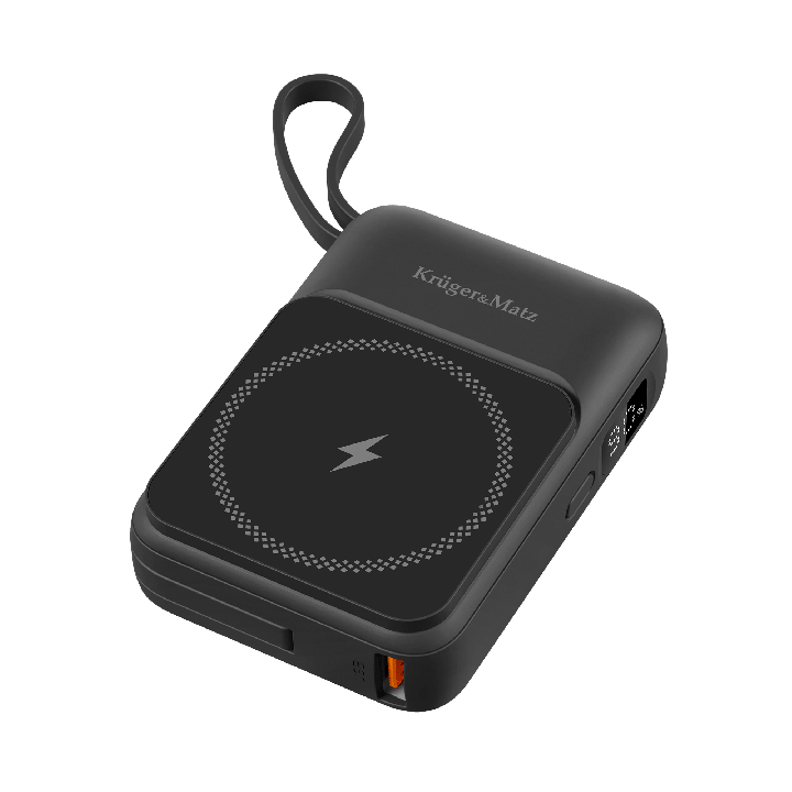 POWERBANK indukcyjny Kruger&Matz 10000 mAh magnetyczny z kablem czarny