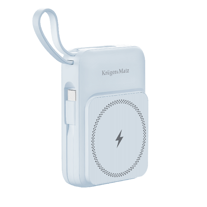 POWERBANK indukcyjny Kruger&Matz 10000 mAh magnetyczny z kablem niebieski