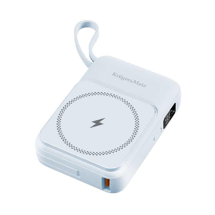 POWERBANK indukcyjny Kruger&Matz 10000 mAh magnetyczny z kablem niebieski