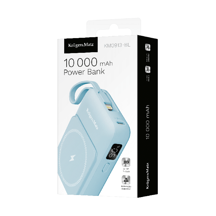 POWERBANK indukcyjny Kruger&Matz 10000 mAh magnetyczny z kablem niebieski