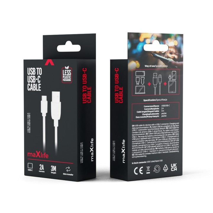 Kabel Maxlife Typ-C Fast Charge 2A 3m biały
