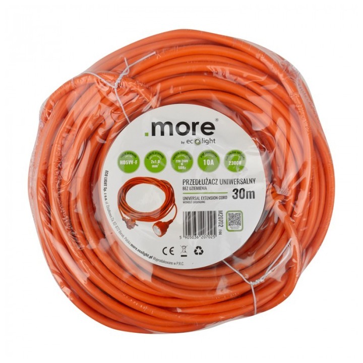Przedłużacz uniwersalny pomarańczowy 30m 2x1mm2