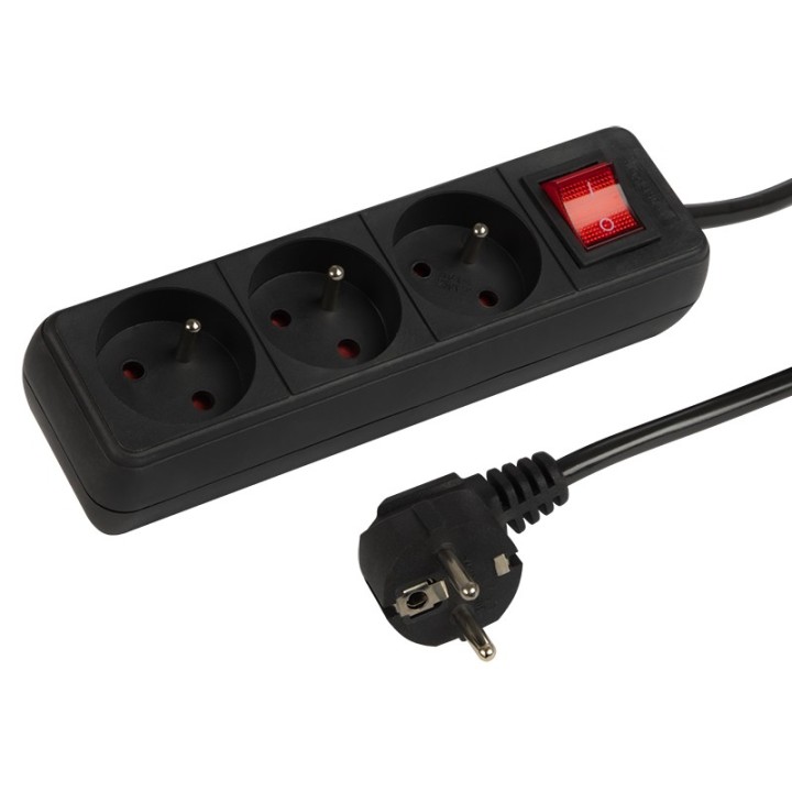 Przedłużacz sieciowy PR-370WSP 3-Gniazda z uziemieniem+wyłącznik 3m czarny 3x1,5mm