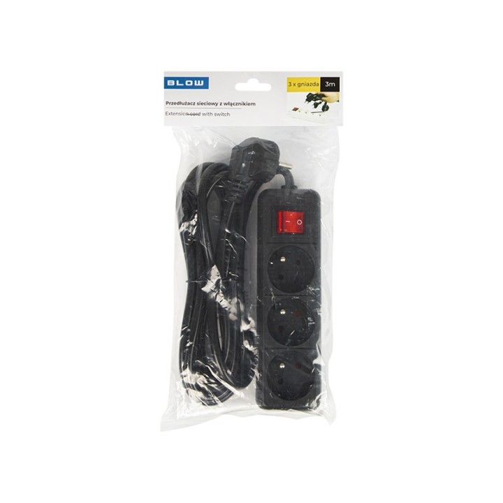 Przedłużacz sieciowy PR-370WSP 3-Gniazda z uziemieniem+wyłącznik 3m czarny 3x1,5mm