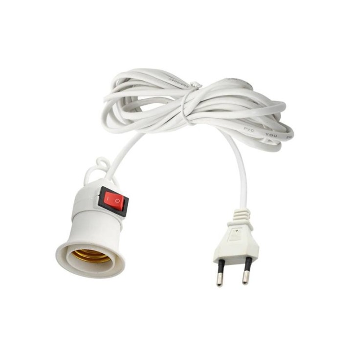 Adapter gniazda żarówki E27 - wtyk 230V z wyłącznikiem z przewodem 2,4m.