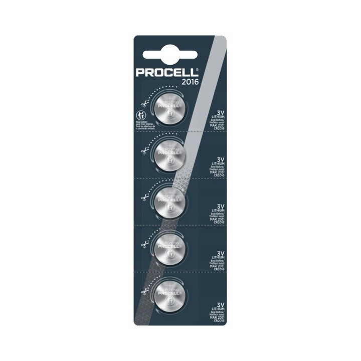 Bateria guzikowa CR2016 litowa Duracell Procell 3V blister 5 szt