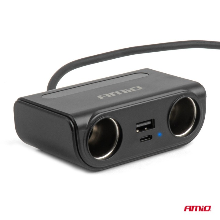 Rozdzielacz gniazda zapalniczki z ładowarką USB-C USB-A QC3.0 PD3.0 120W AMIO-04837