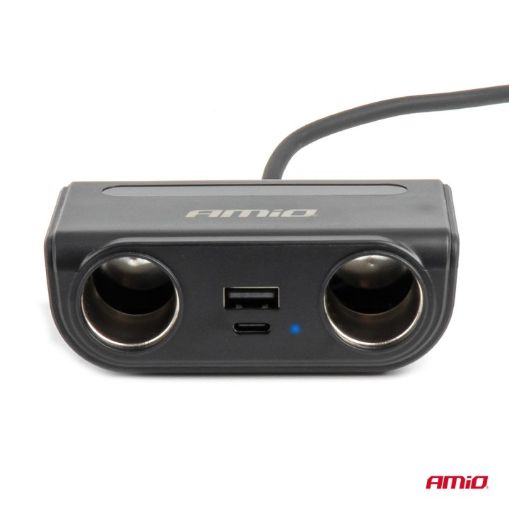Rozdzielacz gniazda zapalniczki z ładowarką USB-C USB-A QC3.0 PD3.0 120W AMIO-04837