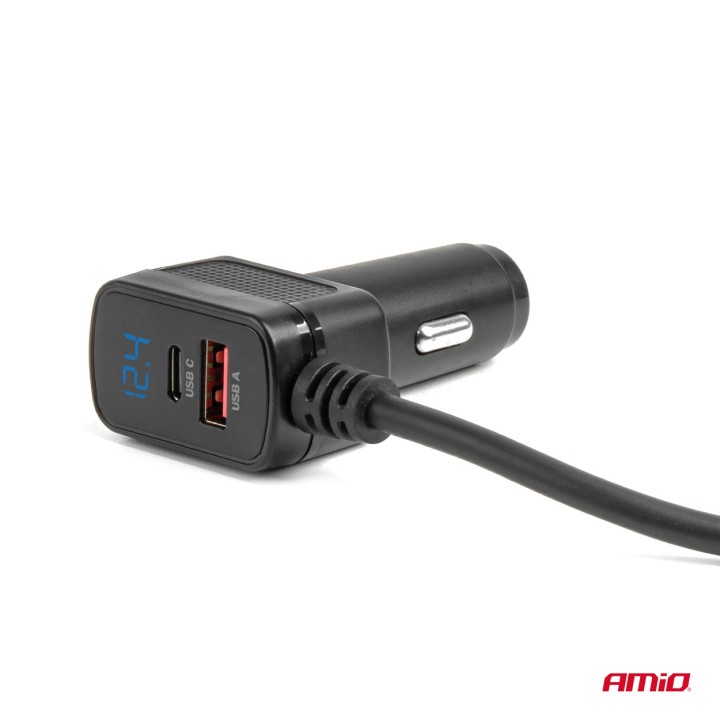 Rozdzielacz gniazda zapalniczki z ładowarką USB-C USB-A QC3.0 PD3.0 120W AMIO-04837