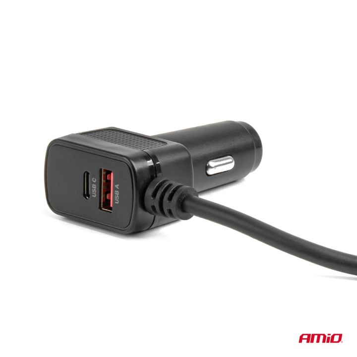 Rozgałęźnik gniazda zapalniczki z ładowarką 4xUSB-A QC3.0 PD 3.0 180 W AMIO-04835