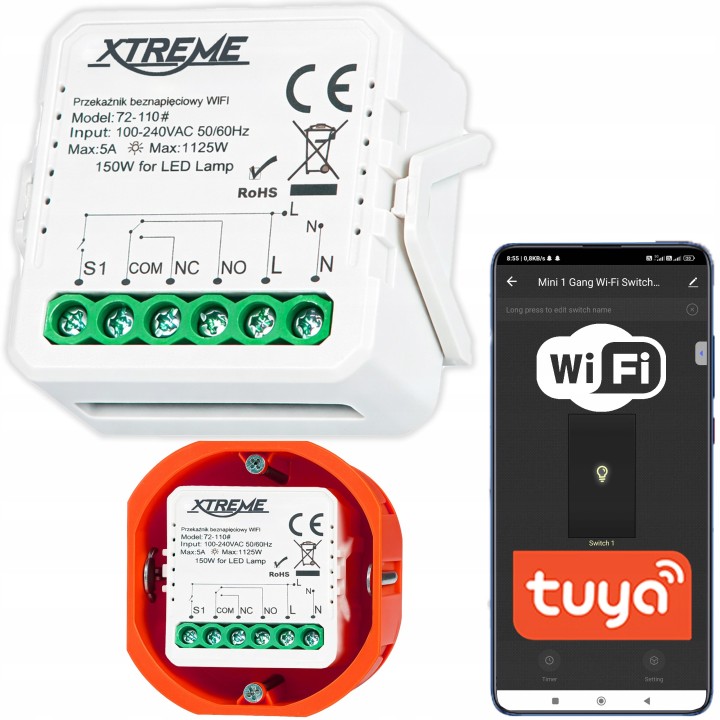 Inteligentny przekaźnik beznapięciowy WiFi TUYA XTREME