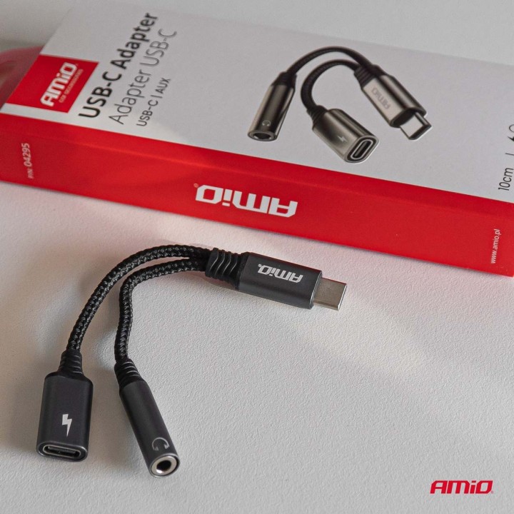 Adapter rozgałęźnik USB-C na USB-C + Mini Jack 3.5mm 10cm AMIO-04295