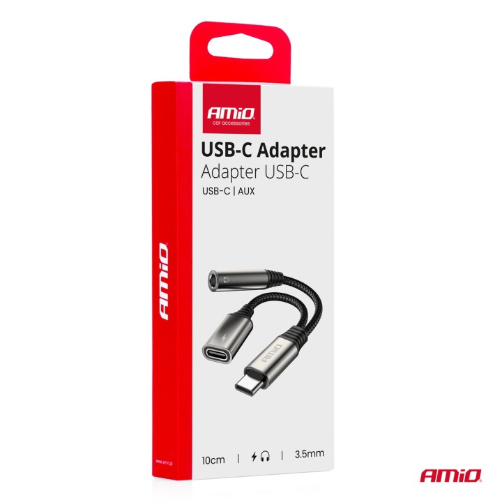 Adapter rozgałęźnik USB-C na USB-C + Mini Jack 3.5mm 10cm AMIO-04295