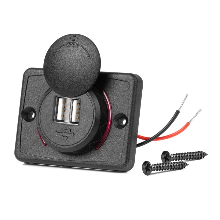 Ładowarka samochodowa z gniazdami USB wodoodporna kwadratowa 2x USB 12V 24V