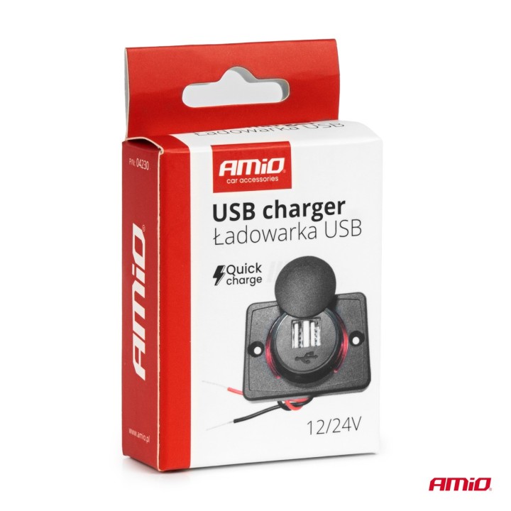 Ładowarka samochodowa z gniazdami USB wodoodporna kwadratowa 2x USB 12V 24V