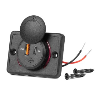 Ładowarka samochodowa z gniazdami USB wodoodporna kwadratowa USB + USB-C QC3.0 12V