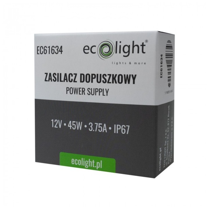 Zasilacz do puszki fi60 3,75A 45W 12V IP67 50x22