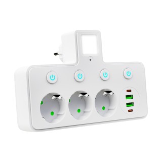 Rozgałęźnik PS-380 3-Gniazda+2xUSB+2xUSB-C z lampką PIR biały