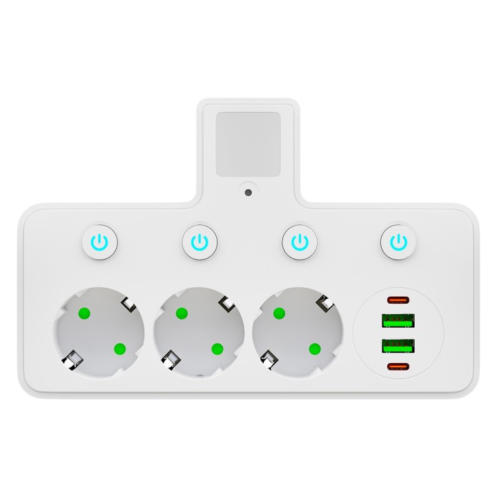 Rozgałęźnik PS-380 3-Gniazda+2xUSB+2xUSB-C z lampką PIR biały