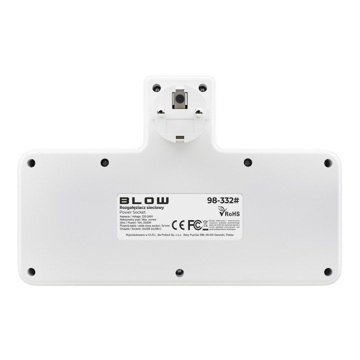 Rozgałęźnik PS-380 3-Gniazda+2xUSB+2xUSB-C z lampką PIR biały