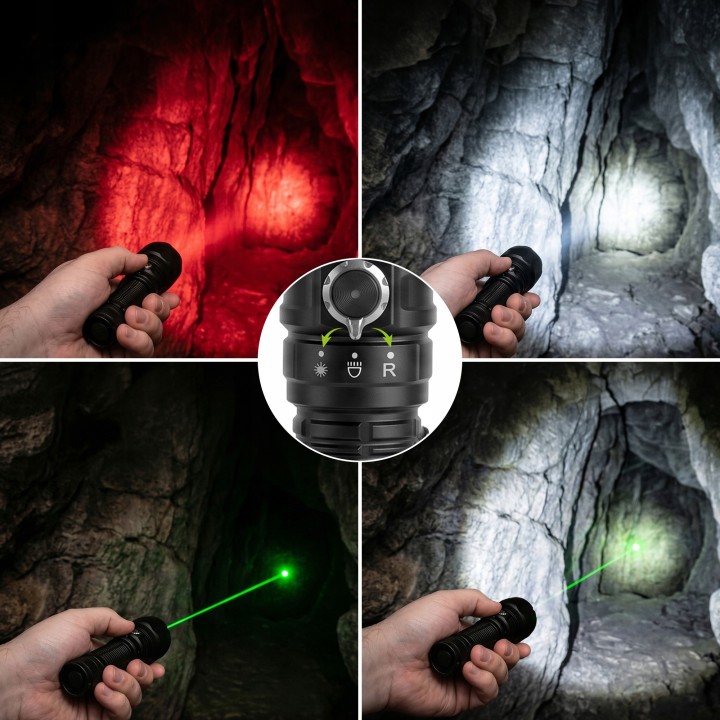 Latarka taktyczna 2000lm światło białe + czerwone + zielony laser VA0457 Vayox