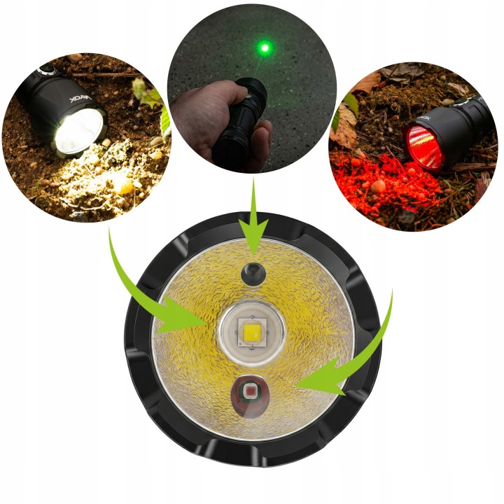 Latarka taktyczna 2000lm światło białe + czerwone + zielony laser VA0457 Vayox