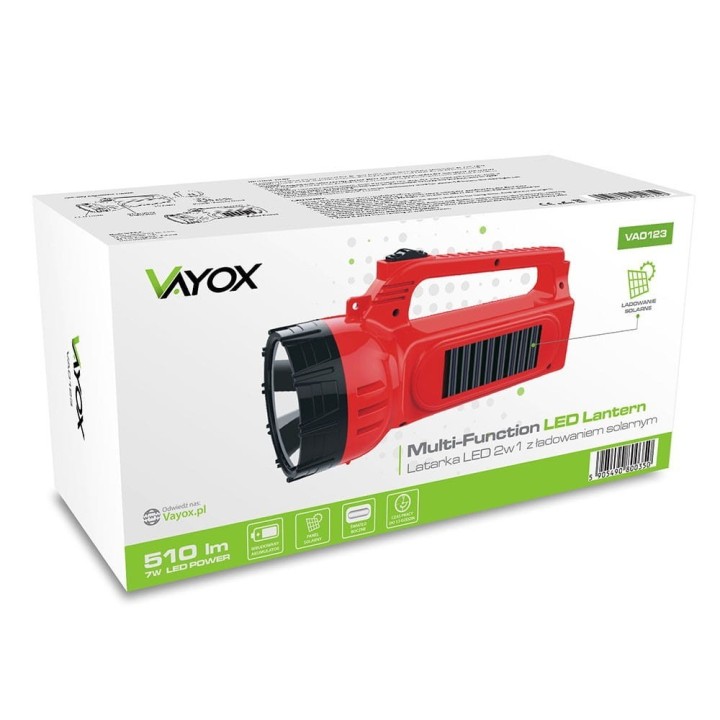 Latarka akumulatorowa 400lm 2w1 ze światłem bocznym i ładowaniem solarnym VA0123 VAYOX