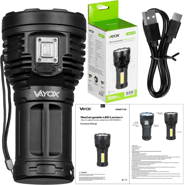 Latarka akumulatorowa szperacz 600lm VA0114 Vayox
