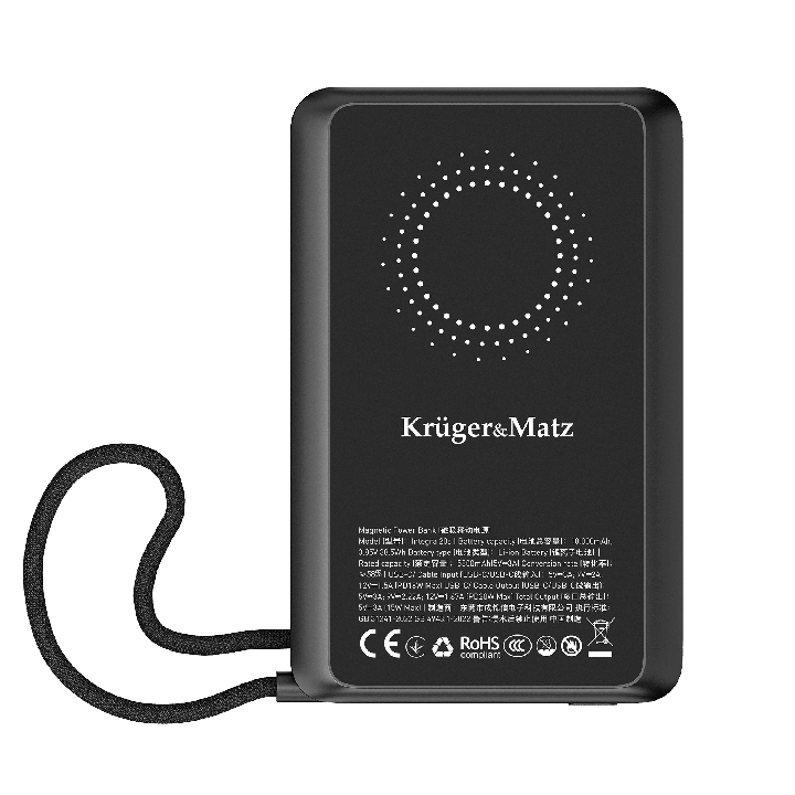 Powerbank Kruger&Matz 10000 mAh Li-pol z funkcją QC oraz PD, certyfikat CCC (kraje Azjatyckie)