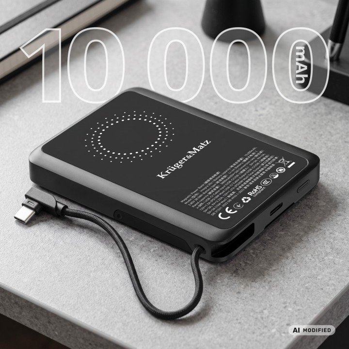 Powerbank Kruger&Matz 10000 mAh Li-pol z funkcją QC oraz PD, certyfikat CCC (kraje Azjatyckie)