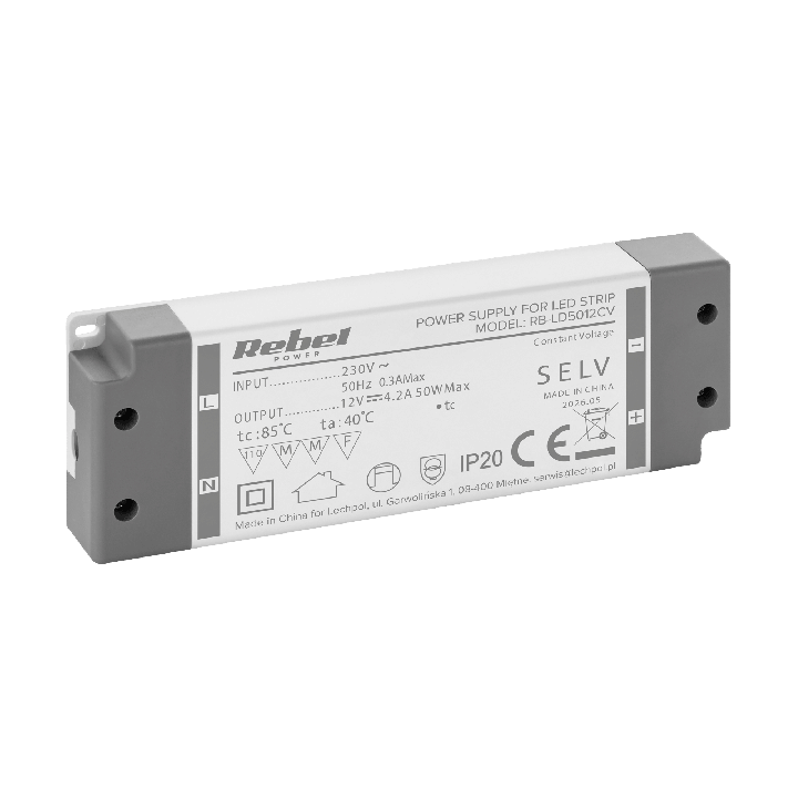 Zasilacz Rebel do sznurów LED 12V/4.2A max.50W IP20