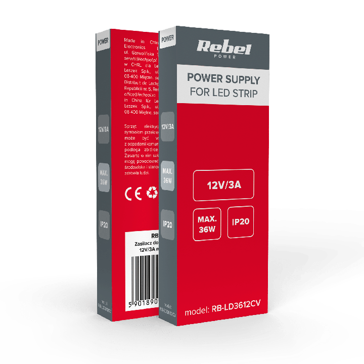 Zasilacz Rebel do sznurów LED 12V/3A max.36W IP20