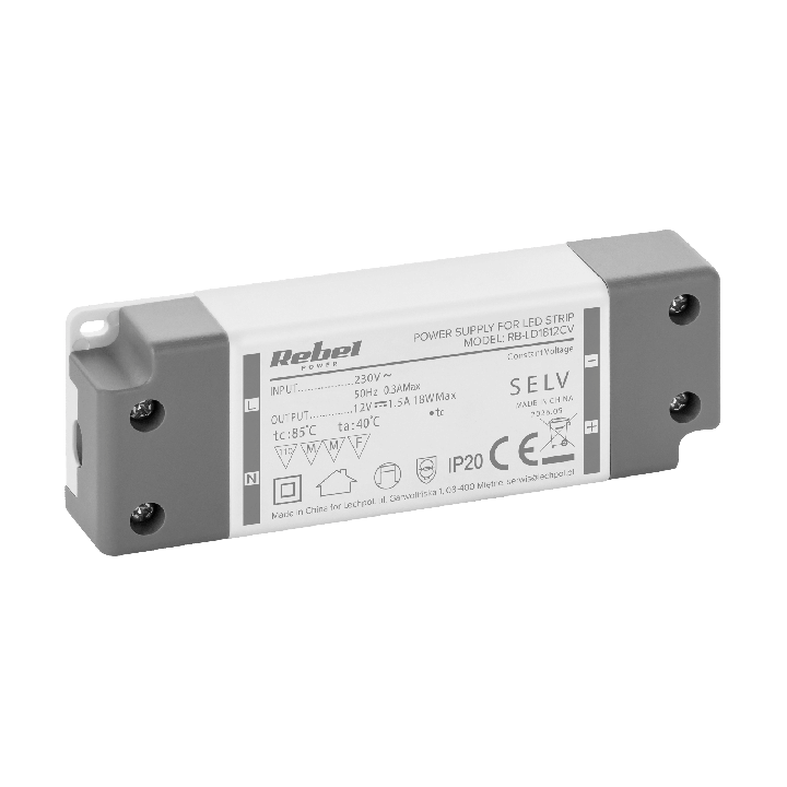 Zasilacz Rebel do sznurów LED 12V/1.5A max.18W IP20