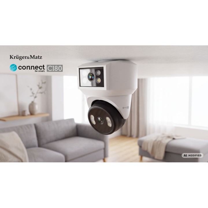 Kamera WiFi Kruger&Matz Connect C180 2x Obiektyw PTZ 360° 2K Tuya Smart Life Kolor Nocą Audio AI