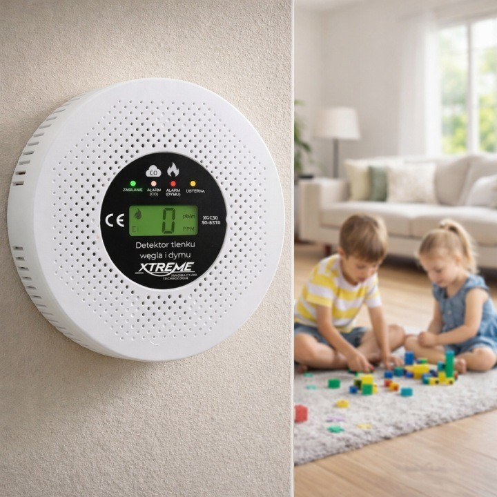 Detektor czujnik czadu i dymu XCD30 LCD 3xAA