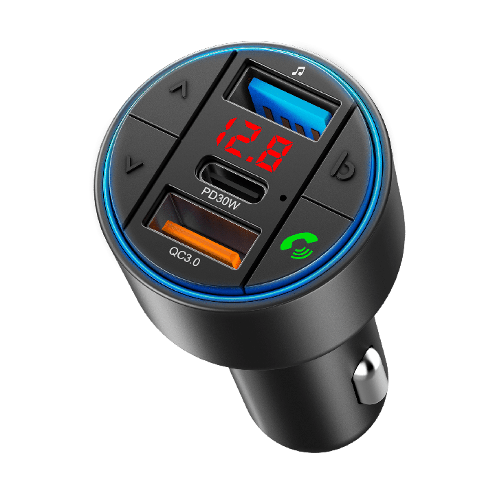 Transmiter samochodowy FM z funkcją BT (2x USB + USB-C)