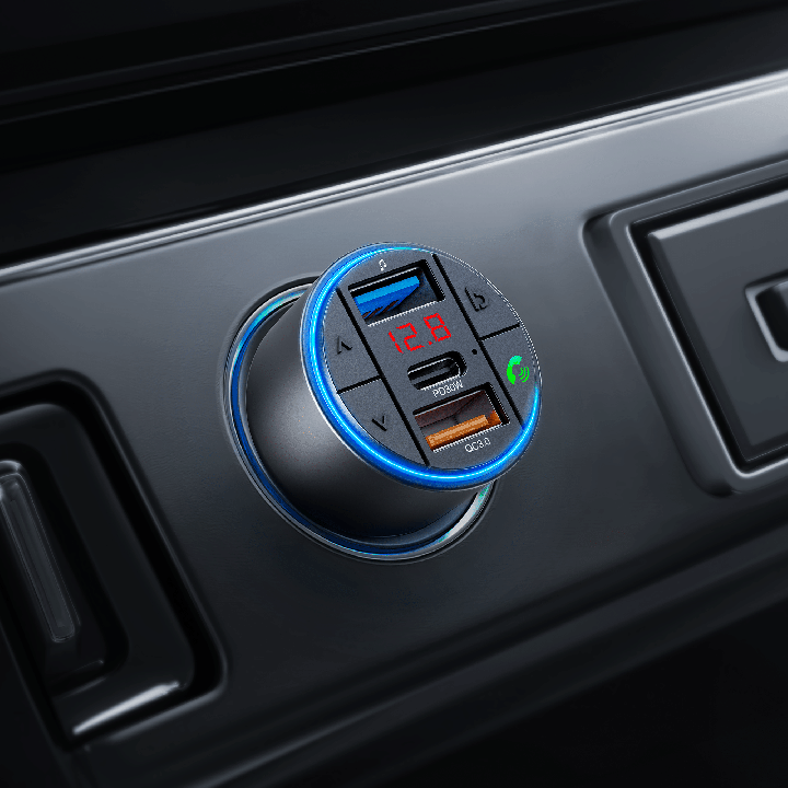 Transmiter samochodowy FM z funkcją BT (2x USB + USB-C)