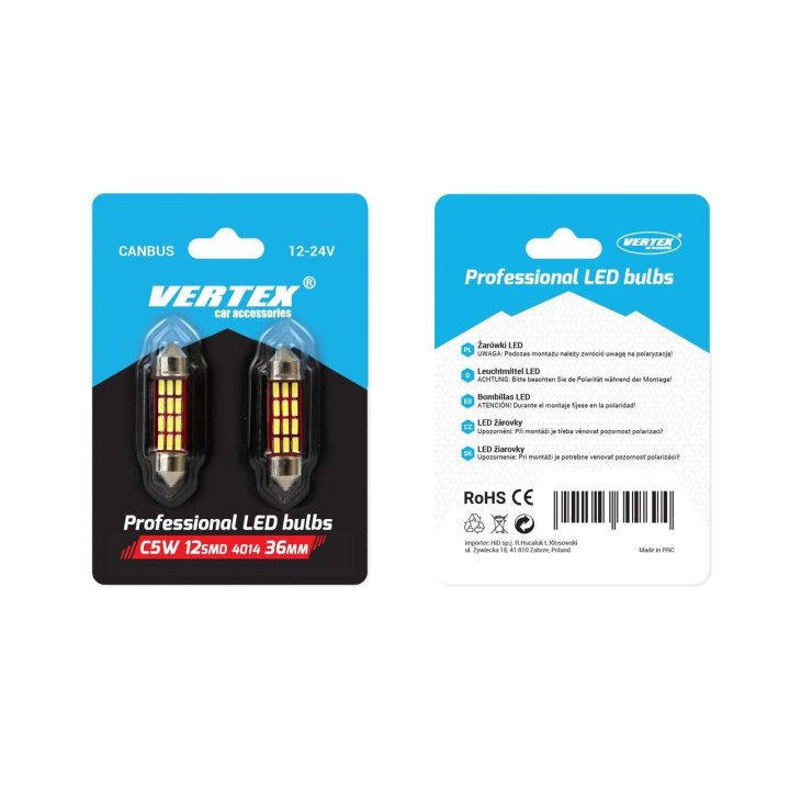 LED VERTEX CANBUS 12SMD 4014 Festoon 36mm White 12V/24V