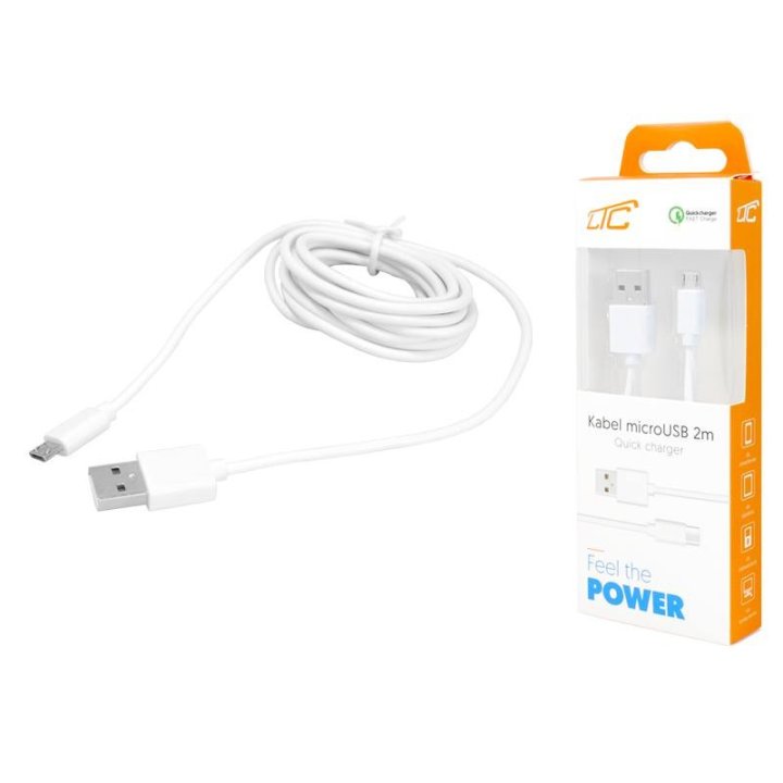 Kabel microUSB 1m, biały, Quick Charge.