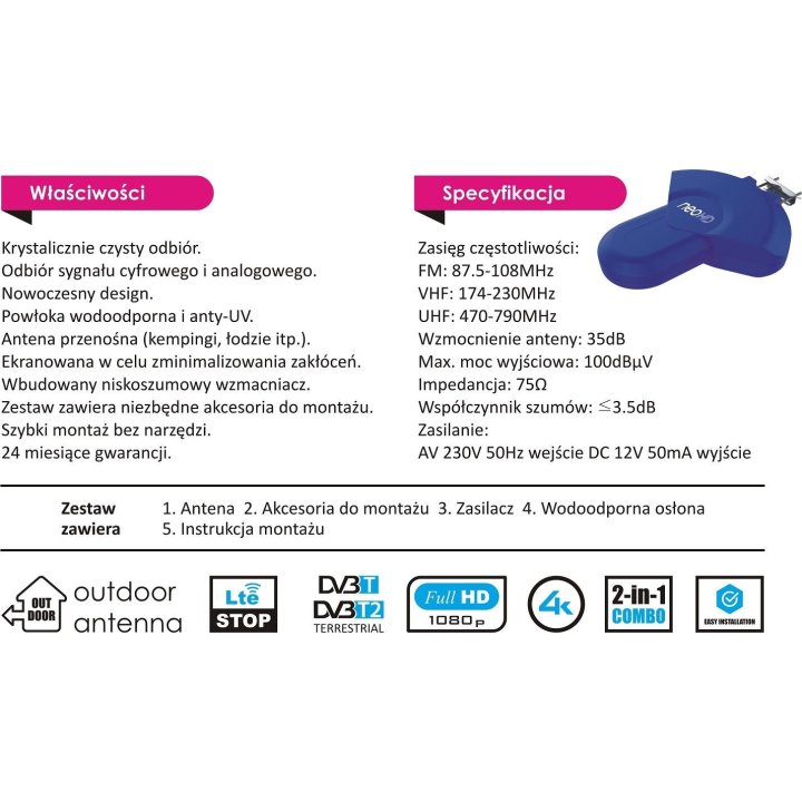 Antena DVB-T NEO FM/DAB+/VHF/UHF LTE