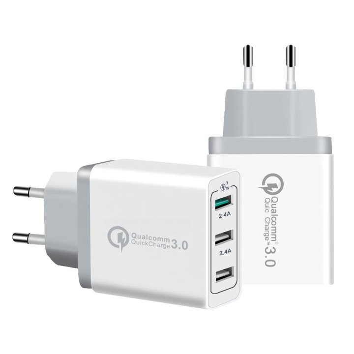 Ładowarka sieciowa Quick Charge 3.0 + 2x USB 2.4A szara VA0001 Vayox